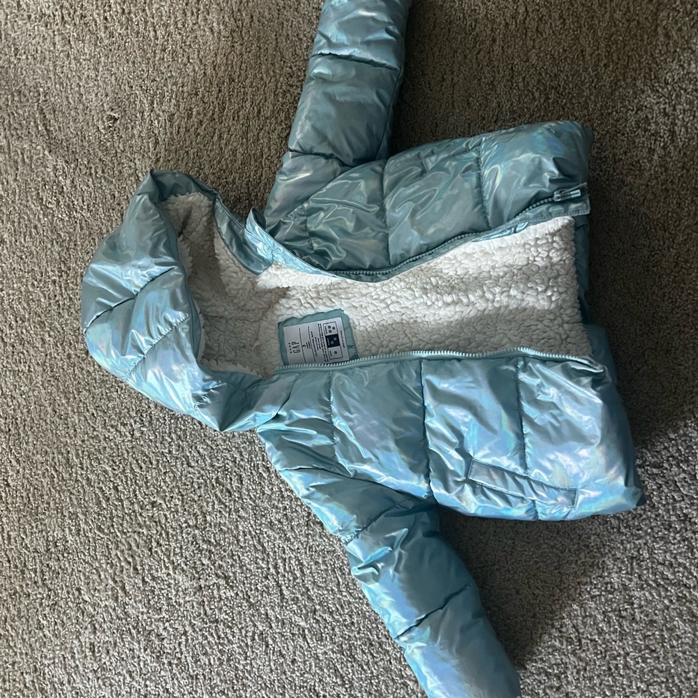 GAP Blue and White Puffer Jacket with Hood